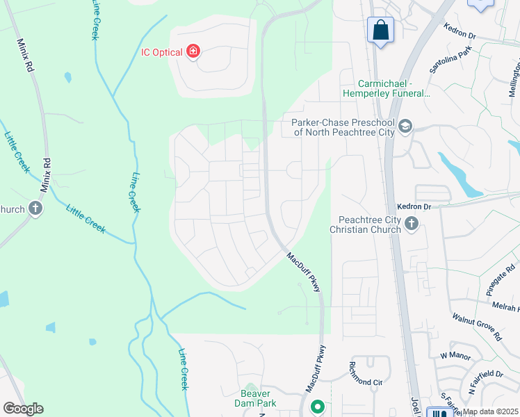 map of restaurants, bars, coffee shops, grocery stores, and more near 307 Ernest Avenue in Peachtree City