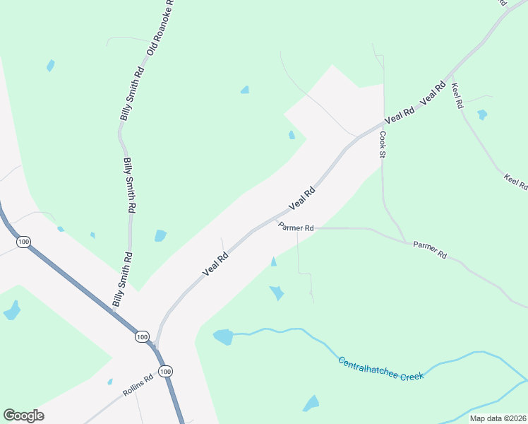 map of restaurants, bars, coffee shops, grocery stores, and more near Veal Road in Roopville