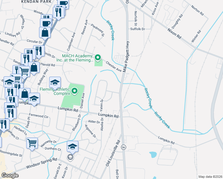 map of restaurants, bars, coffee shops, grocery stores, and more near 1805 Mavis Street in Augusta