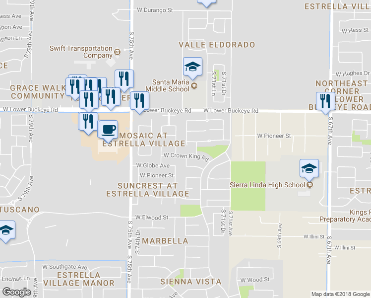 map of restaurants, bars, coffee shops, grocery stores, and more near 3112 South 72nd Lane in Phoenix