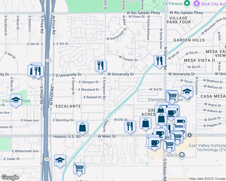 map of restaurants, bars, coffee shops, grocery stores, and more near 907 South Acorn Avenue in Tempe