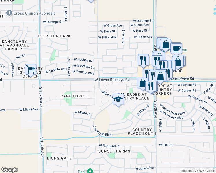 map of restaurants, bars, coffee shops, grocery stores, and more near 10213 West Payson Road in Tolleson
