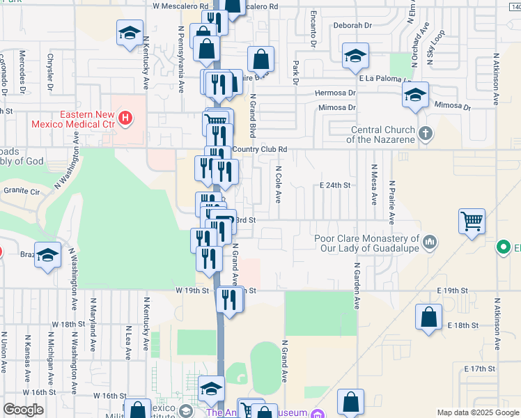 map of restaurants, bars, coffee shops, grocery stores, and more near 2303 North Grand Boulevard in Roswell