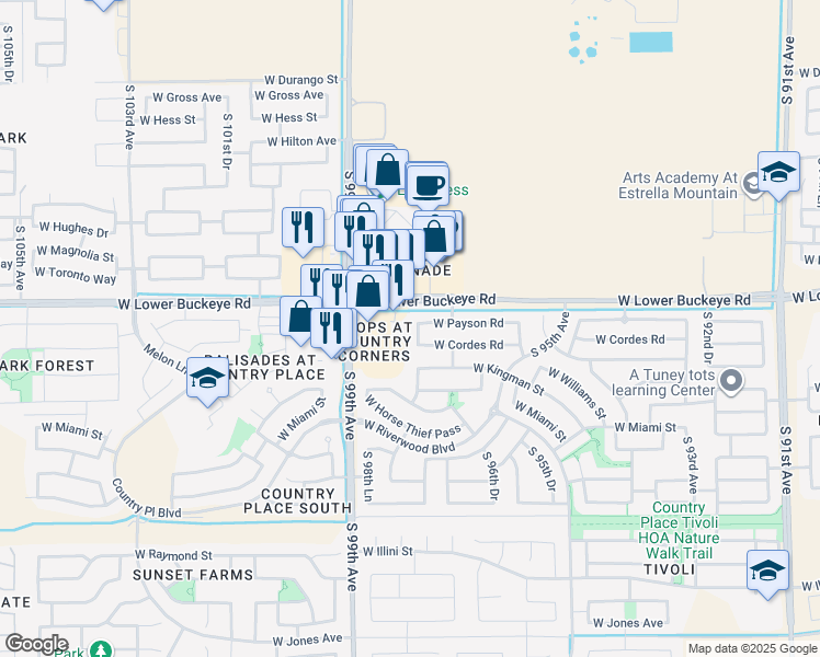 map of restaurants, bars, coffee shops, grocery stores, and more near 2920 South 97th Lane in Tolleson