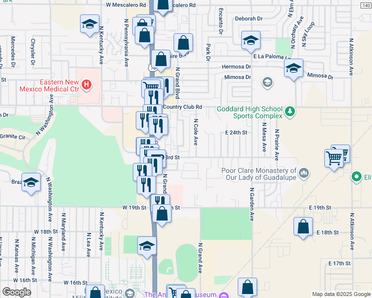 map of restaurants, bars, coffee shops, grocery stores, and more near 2304 North Cole Avenue in Roswell