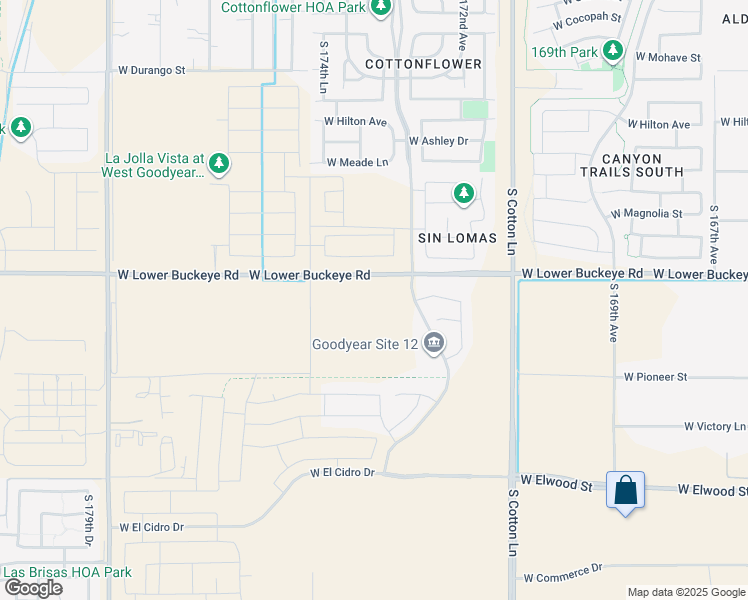 map of restaurants, bars, coffee shops, grocery stores, and more near 17353 West Lower Buckeye Road in Goodyear