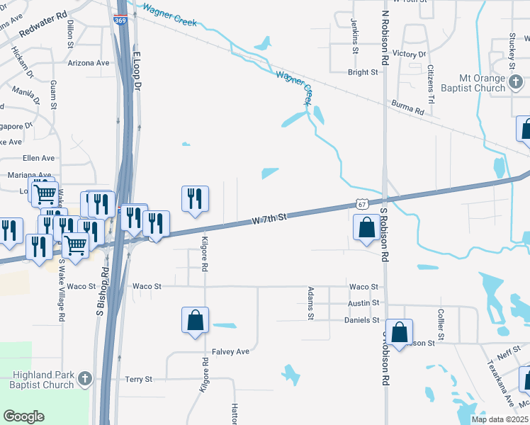 map of restaurants, bars, coffee shops, grocery stores, and more near 3502 West 7th Street in Texarkana