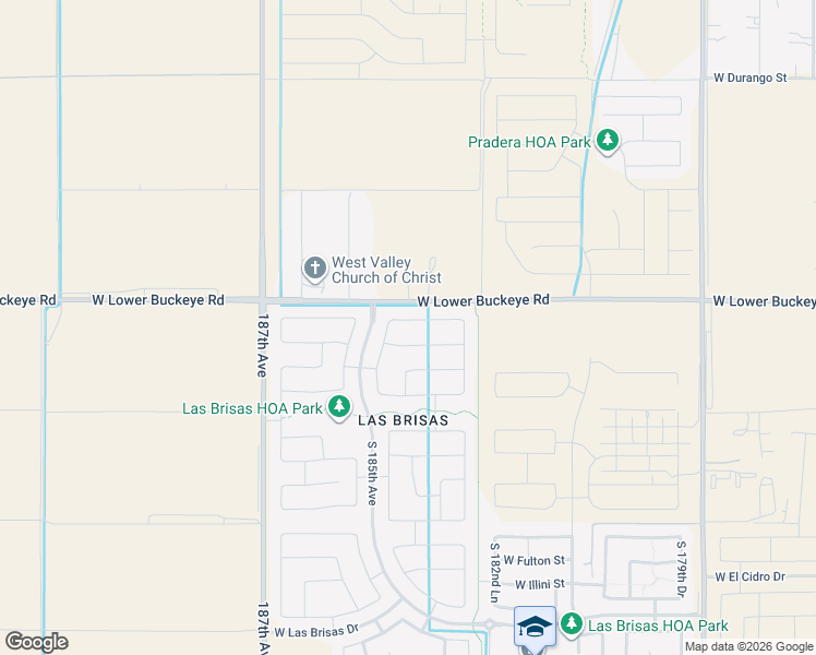 map of restaurants, bars, coffee shops, grocery stores, and more near 18390 West Williams Street in Goodyear
