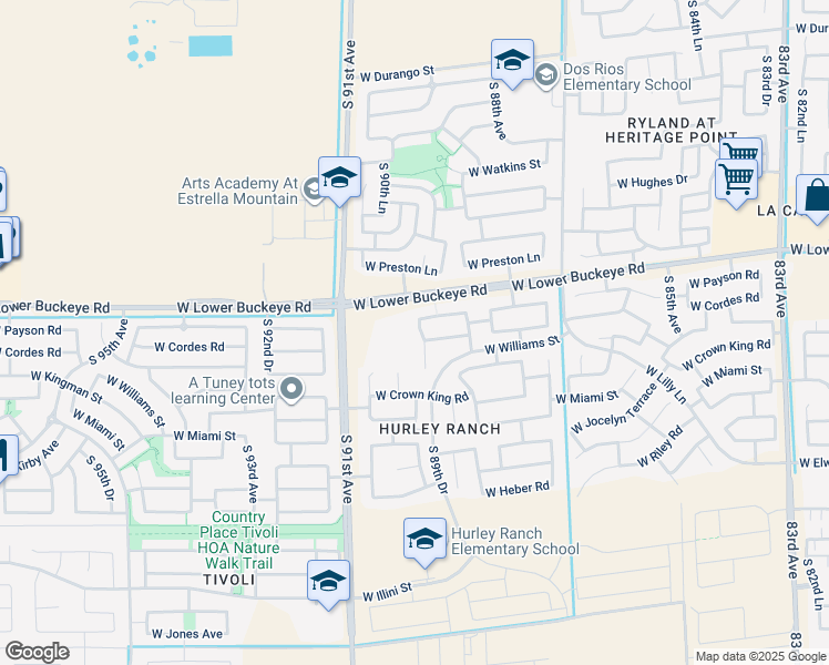 map of restaurants, bars, coffee shops, grocery stores, and more near 2914 South 89th Drive in Tolleson