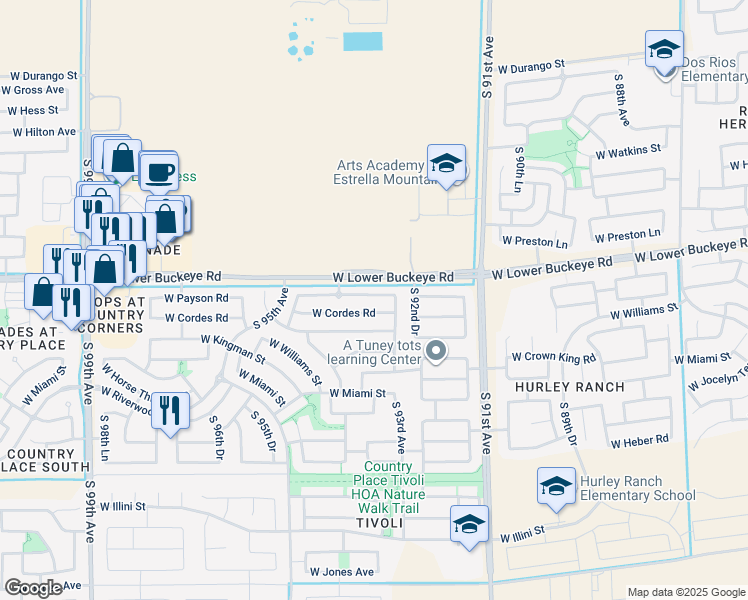 map of restaurants, bars, coffee shops, grocery stores, and more near 9327 West Payson Road in Tolleson