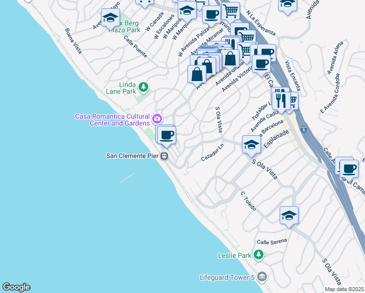 map of restaurants, bars, coffee shops, grocery stores, and more near 428 Monterey Lane in San Clemente