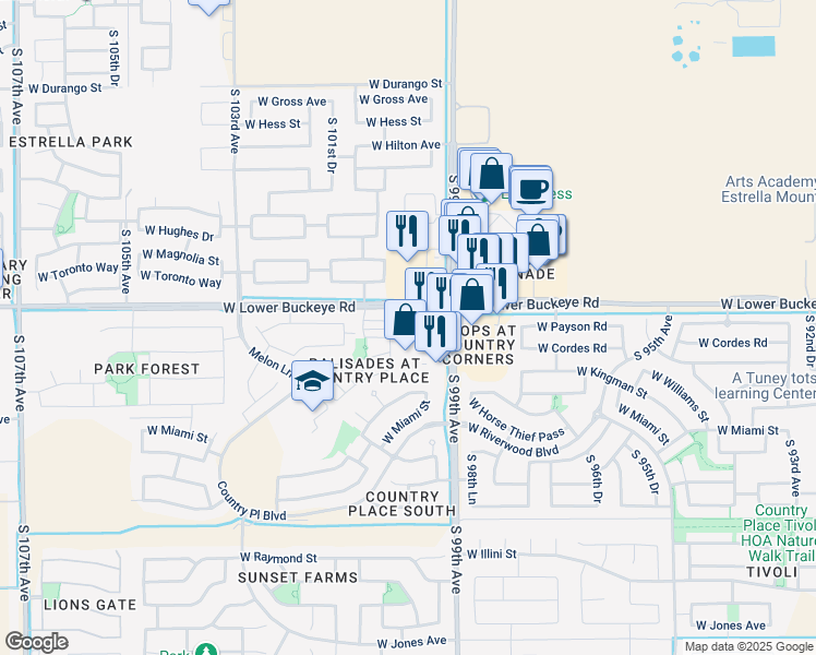 map of restaurants, bars, coffee shops, grocery stores, and more near 10005 West Winslow Avenue in Tolleson