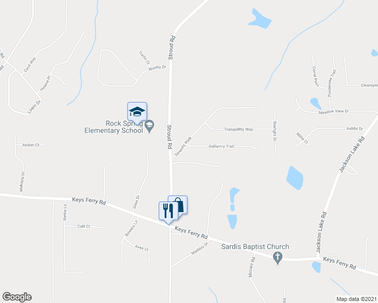 map of restaurants, bars, coffee shops, grocery stores, and more near 502 Gallantry Trail in McDonough