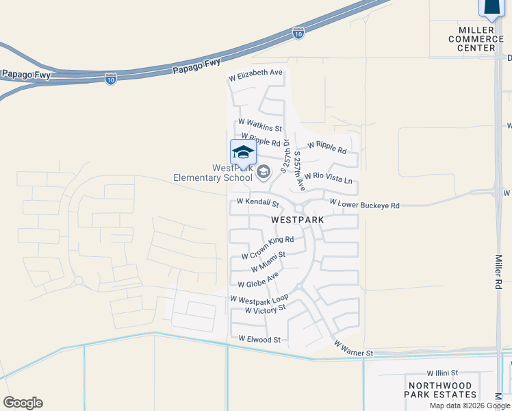 map of restaurants, bars, coffee shops, grocery stores, and more near 25824 West Winslow Avenue in Buckeye
