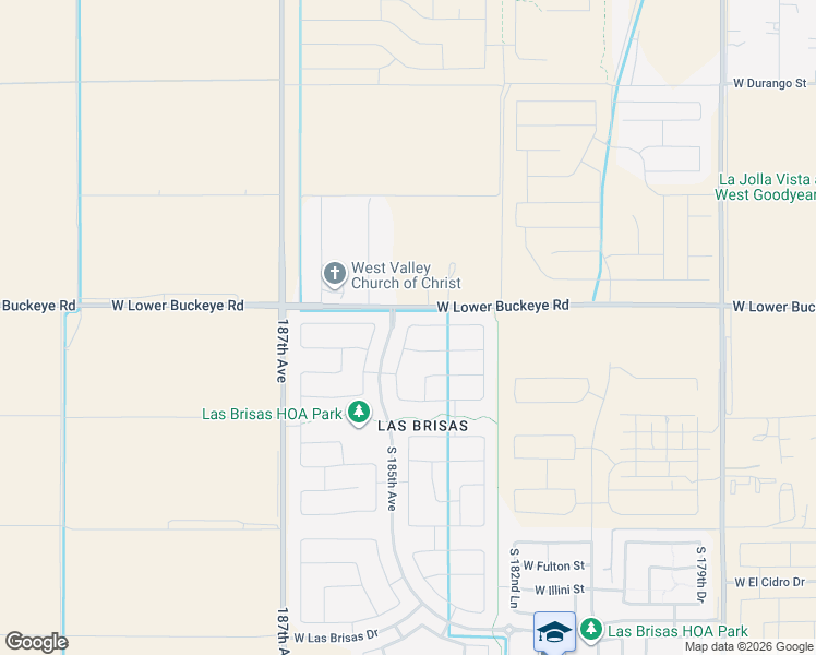 map of restaurants, bars, coffee shops, grocery stores, and more near 1840 South 184th Lane in Goodyear