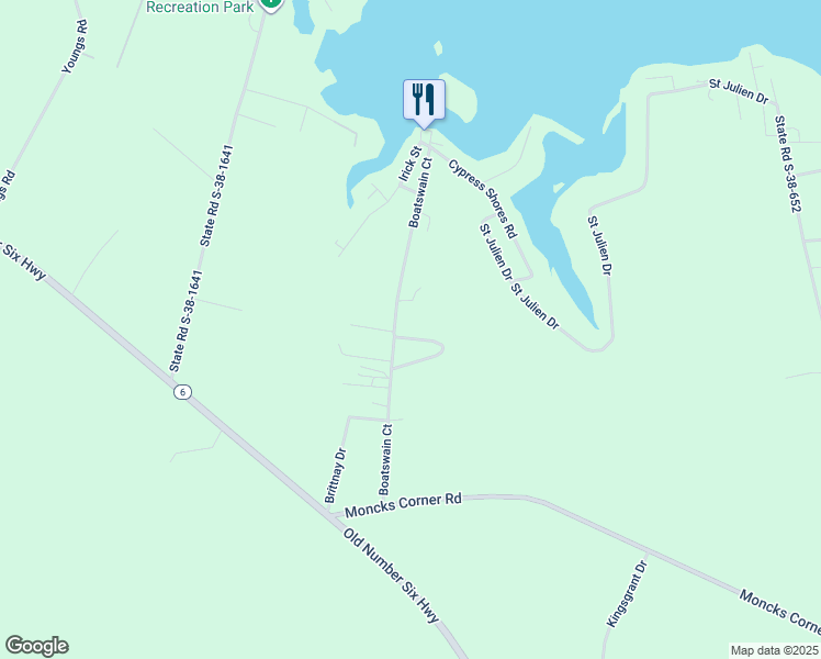 map of restaurants, bars, coffee shops, grocery stores, and more near 279 Boatswain Court in Eutawville