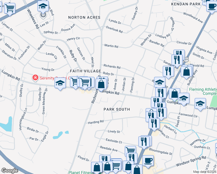 map of restaurants, bars, coffee shops, grocery stores, and more near 2176-2180 Lumpkin Rd in Augusta