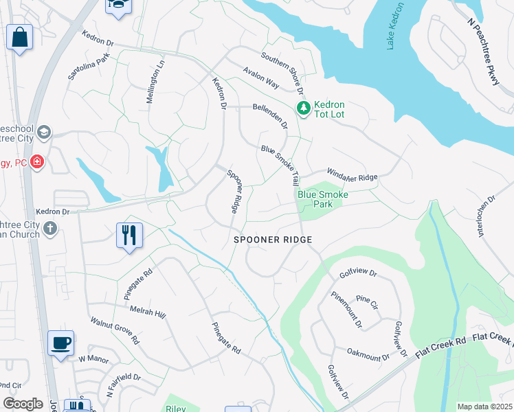 map of restaurants, bars, coffee shops, grocery stores, and more near 209 Swanson Ridge in Peachtree City