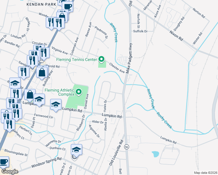 map of restaurants, bars, coffee shops, grocery stores, and more near 2404 Yates Drive in Augusta