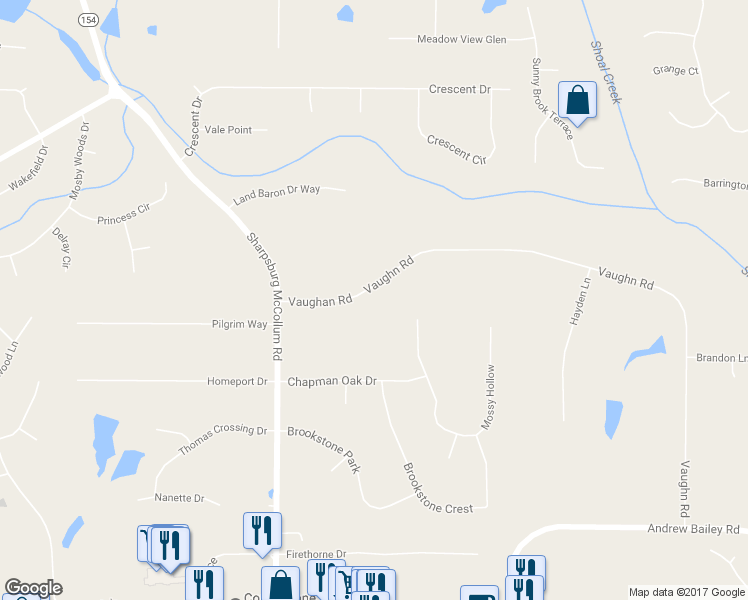 map of restaurants, bars, coffee shops, grocery stores, and more near 722 Vaughn Road in Newnan
