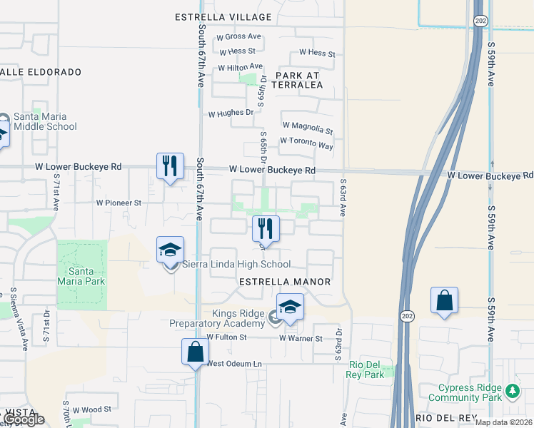 map of restaurants, bars, coffee shops, grocery stores, and more near 6511 West Florence Avenue in Phoenix