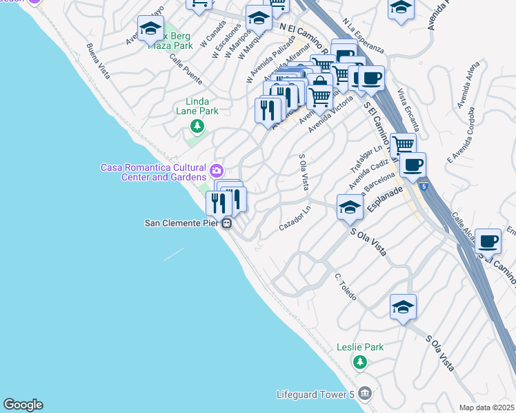 map of restaurants, bars, coffee shops, grocery stores, and more near 504 Monterey Lane in San Clemente