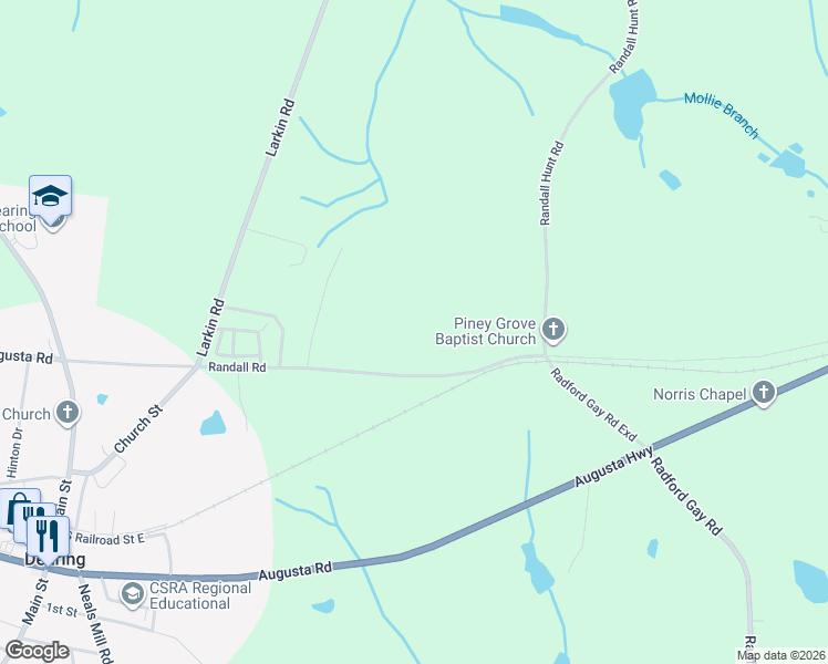 map of restaurants, bars, coffee shops, grocery stores, and more near 3931 Randall Road in Dearing