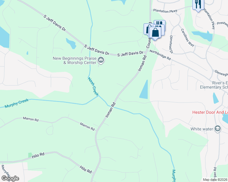 map of restaurants, bars, coffee shops, grocery stores, and more near 187 Inman Road in Fayetteville
