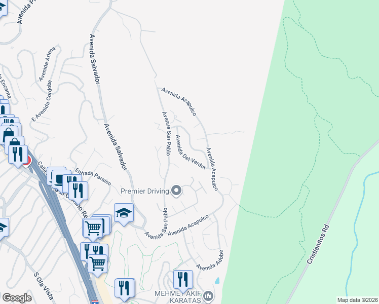 map of restaurants, bars, coffee shops, grocery stores, and more near 537 Avenida Buenos Aires in San Clemente