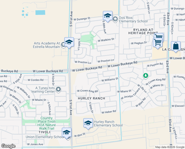 map of restaurants, bars, coffee shops, grocery stores, and more near 8829 West Cordes Road in Tolleson