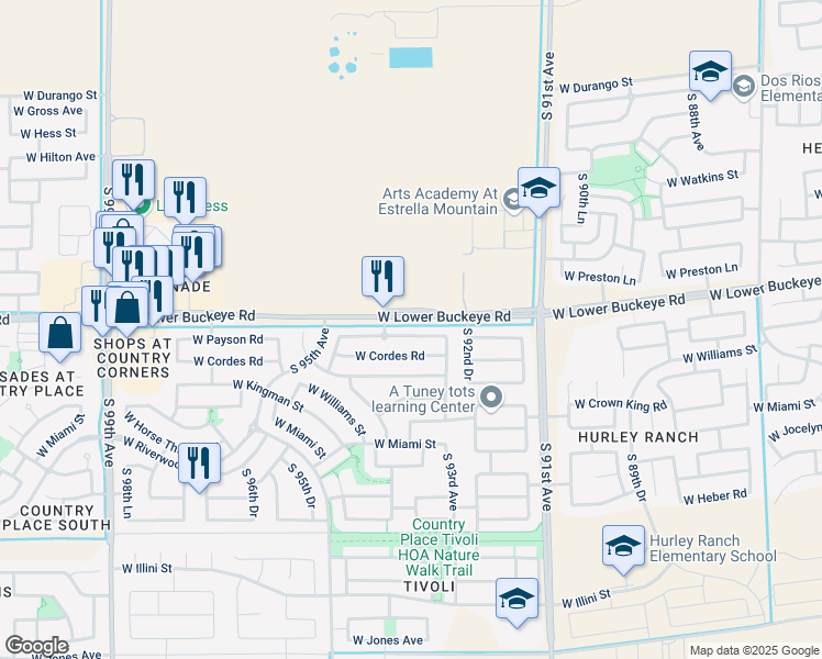 map of restaurants, bars, coffee shops, grocery stores, and more near 9316 West Cordes Road in Tolleson