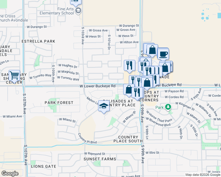 map of restaurants, bars, coffee shops, grocery stores, and more near 2809 South 101st Avenue in Tolleson