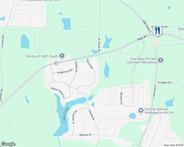 map of restaurants, bars, coffee shops, grocery stores, and more near 125 David Road in Hampton