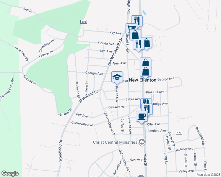 map of restaurants, bars, coffee shops, grocery stores, and more near 304 Ellenton Avenue in New Ellenton