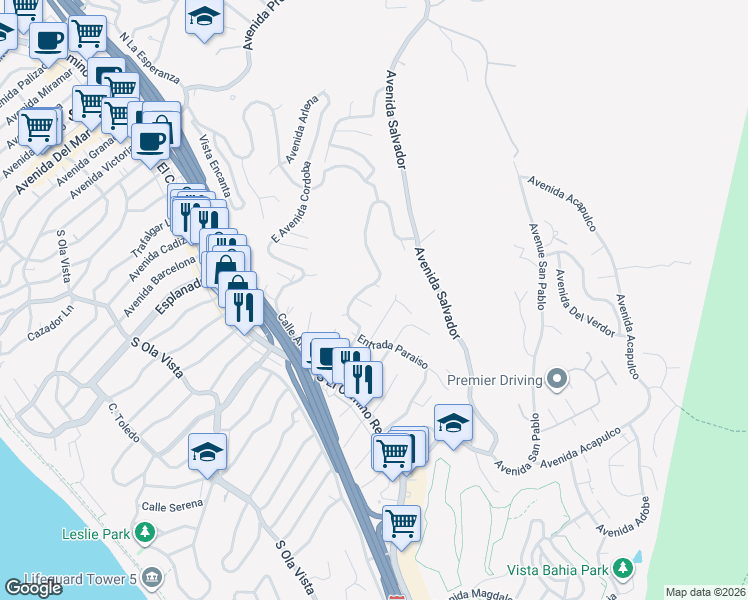 map of restaurants, bars, coffee shops, grocery stores, and more near 1806 Calle Leticia in San Clemente