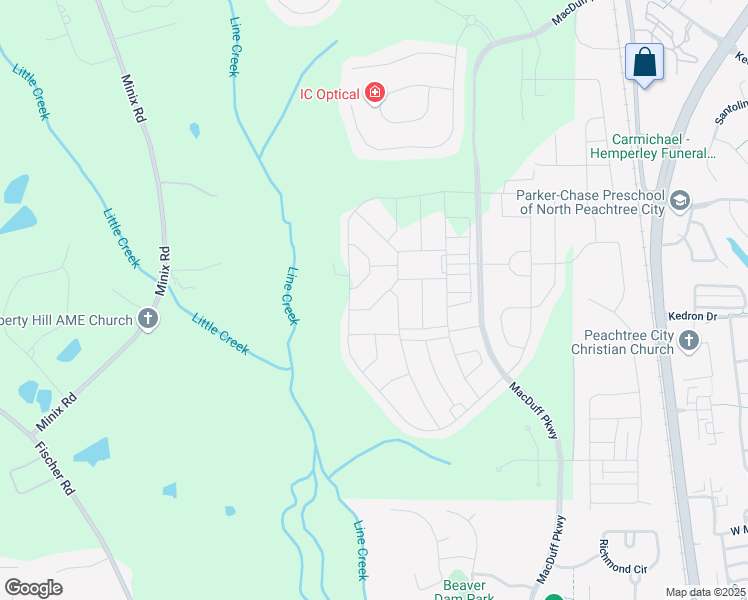 map of restaurants, bars, coffee shops, grocery stores, and more near 807 Parker Pass in Peachtree City
