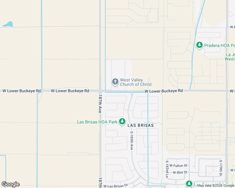 map of restaurants, bars, coffee shops, grocery stores, and more near 18604 West Lower Buckeye Road in Goodyear