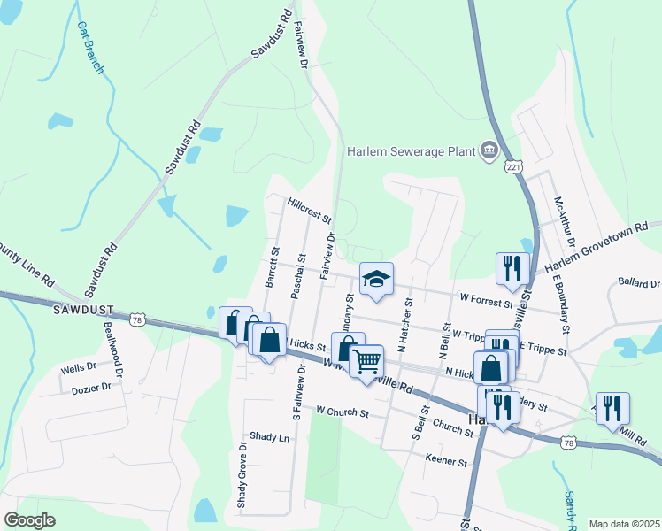 map of restaurants, bars, coffee shops, grocery stores, and more near 430 Fairview Drive in Harlem