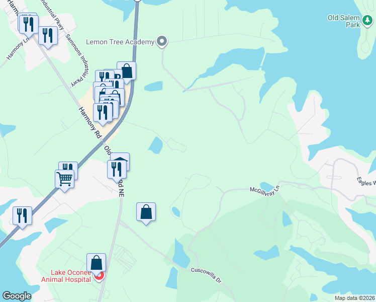 map of restaurants, bars, coffee shops, grocery stores, and more near 101 Oak Grove Lane in Eatonton