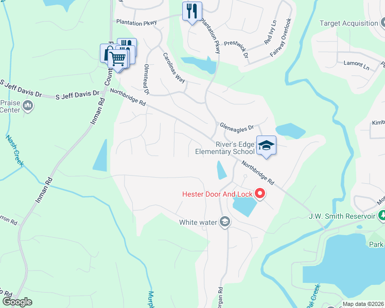 map of restaurants, bars, coffee shops, grocery stores, and more near 12243 Players Court in Fayetteville