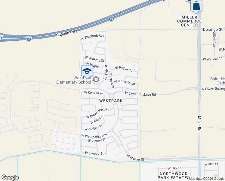map of restaurants, bars, coffee shops, grocery stores, and more near 2726 South 257th Avenue in Buckeye