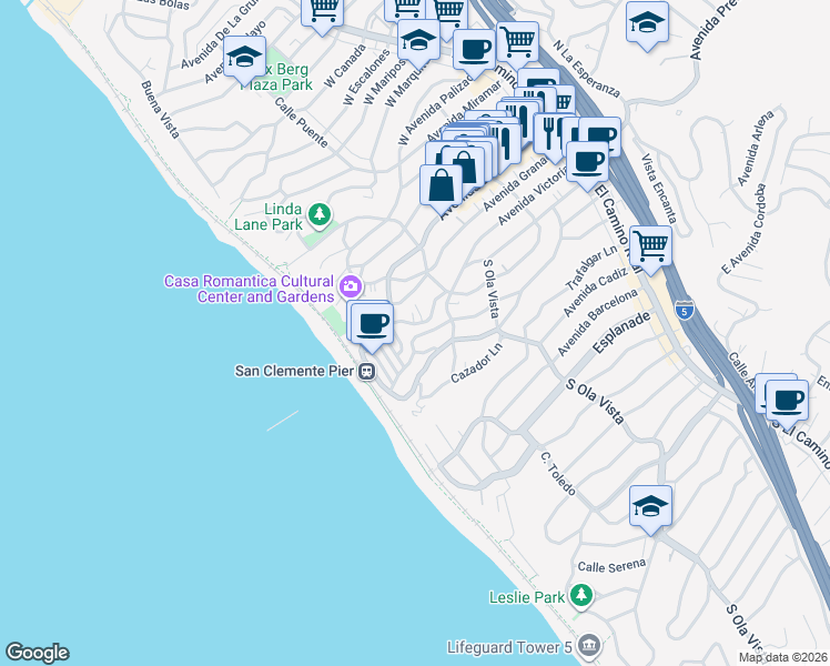map of restaurants, bars, coffee shops, grocery stores, and more near 420 Monterey Lane in San Clemente