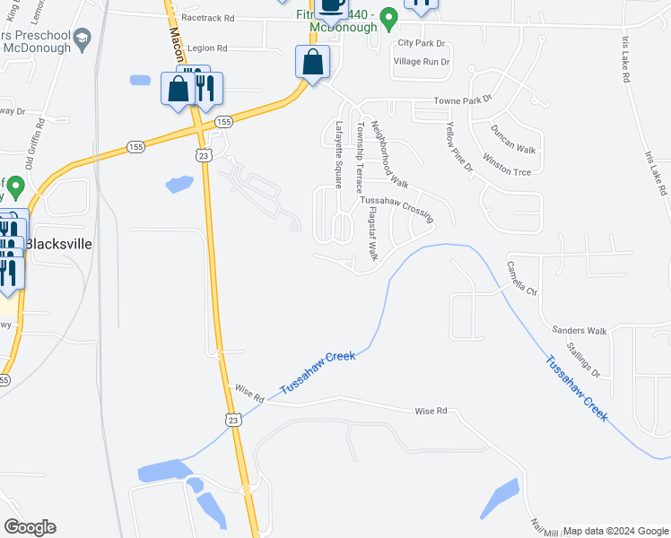 map of restaurants, bars, coffee shops, grocery stores, and more near 6017 Creekerton Boulevard in McDonough