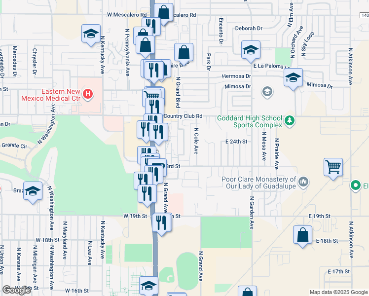 map of restaurants, bars, coffee shops, grocery stores, and more near 2309 North Grand Boulevard in Roswell