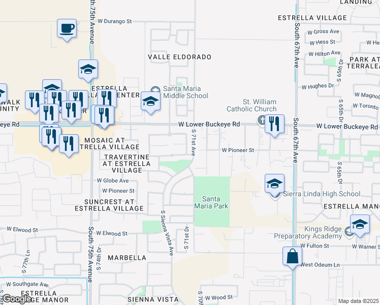 map of restaurants, bars, coffee shops, grocery stores, and more near 3019 South 71st Drive in Phoenix