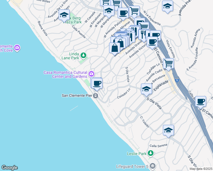 map of restaurants, bars, coffee shops, grocery stores, and more near 420 Avenida Santa Barbara in San Clemente