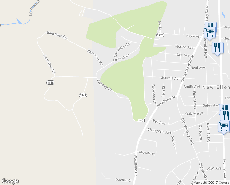 map of restaurants, bars, coffee shops, grocery stores, and more near 953 County Highway 460 in New Ellenton