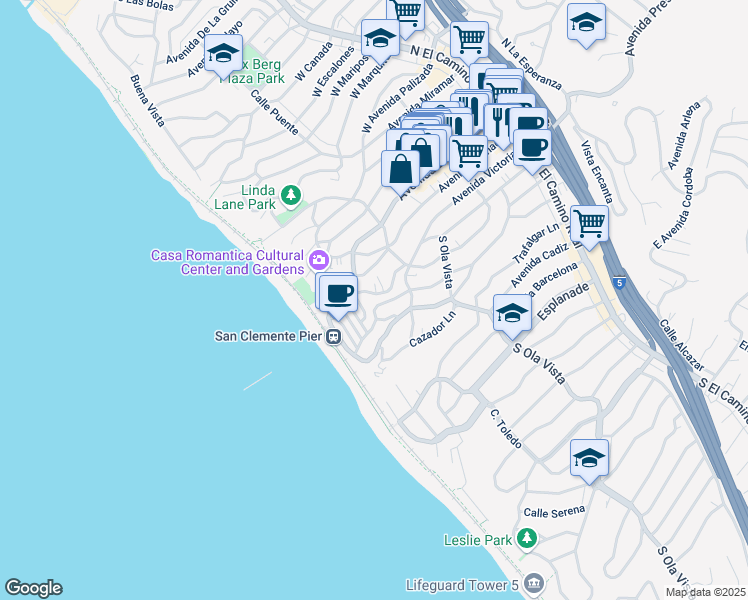 map of restaurants, bars, coffee shops, grocery stores, and more near 420 Monterey Lane in San Clemente