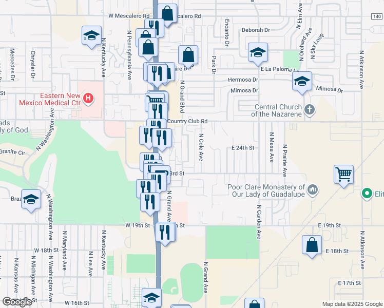map of restaurants, bars, coffee shops, grocery stores, and more near 2403 North Grand Avenue in Roswell