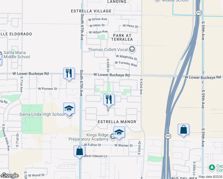 map of restaurants, bars, coffee shops, grocery stores, and more near 2828 South 65th Avenue in Phoenix